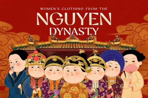 Women clothing from the Nguyễn Dynasty revived in chibi style paintings
